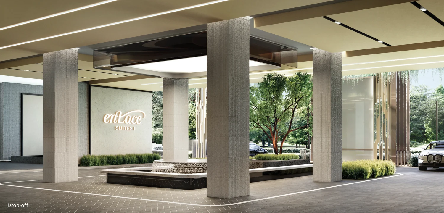 Sheltered drop-off court at Enlace Suites